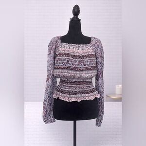 NWT - Boho Floral Peplum Top | Square Neck Long Sleeve | Size M